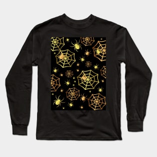 Happy Halloween Creepy  Spiders In Gold Long Sleeve T-Shirt